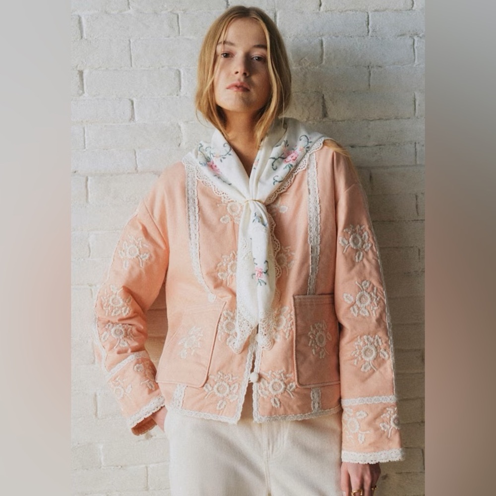 NWT Sezane x Sea NY - peach embroidered crop jacket